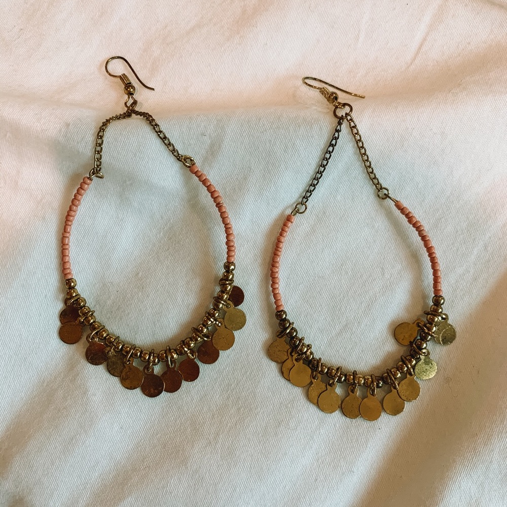 pink and gold gorjana dangle earrings